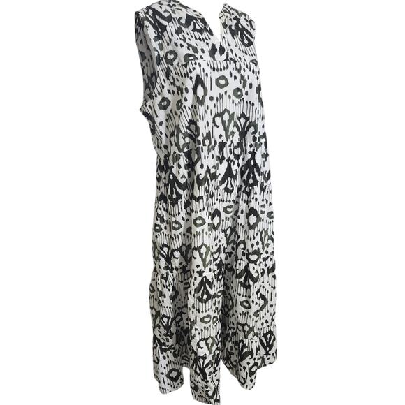 Chico's (16) Green & White Ikat Tiered V-Neck Maxi Dress W/ Pockets - Picture 3 of 9